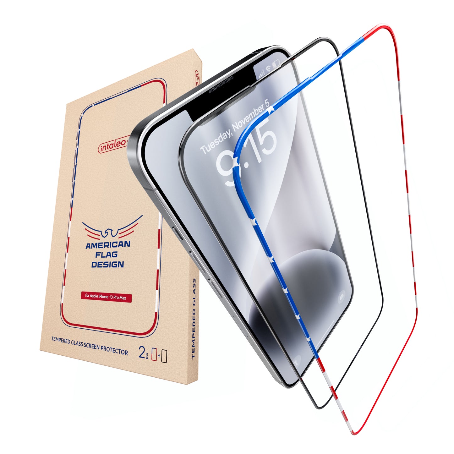 For iPhone 13PRO MAX/14 PLUS (2pcs) INTALEO Tempered Glass US Flag Design